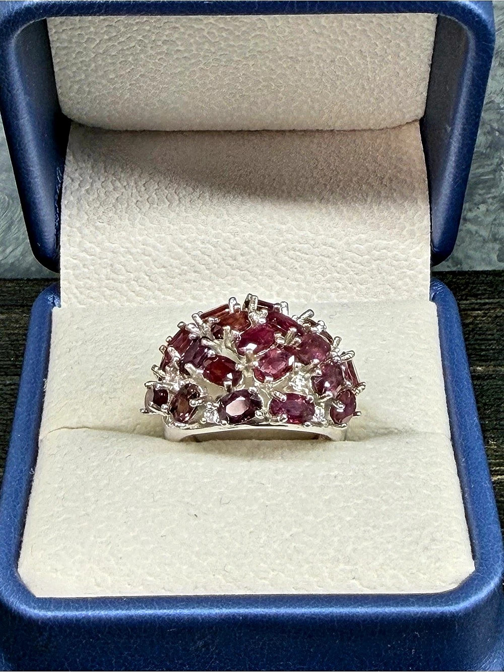 Stunning Natural 4.75CT Purple Red Ruby Cluster Ring 925 Sterling Silver Sz 5.75